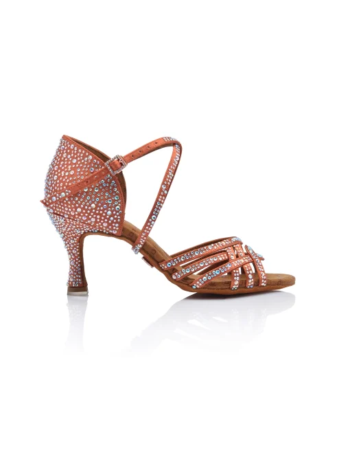 Zapatos de baile en raso con tiras cruzadas, 6 fajas, crystal strass mix tacon 7.5 cm con plantilla antideslizante